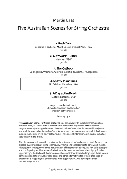 Five Australian Scenes for String Orchestra - 4. Snowy Mountains image number null
