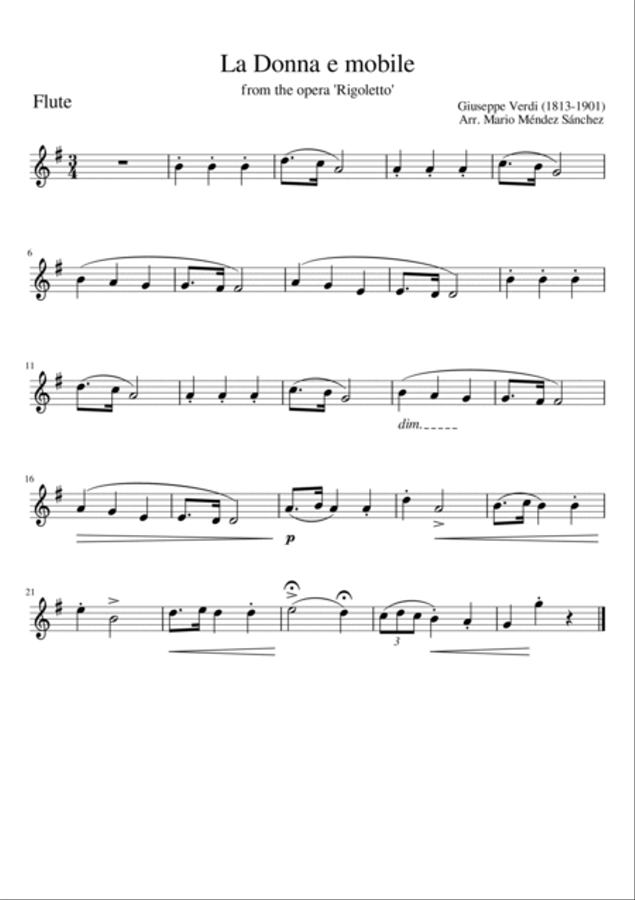 Giuseppe Verdi - La Donna e mobile (from the opera 'Rigoletto') for Flute and Piano Flute Solo scores gallery preview page 2