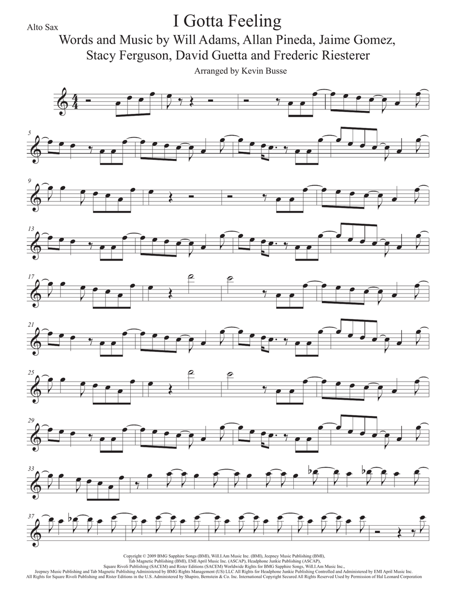I Gotta Feeling Alto Saxophone scores gallery preview page 1