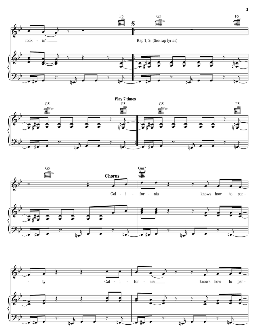 California Love (Remix) Piano, Vocal, Guitar scores gallery preview page 3