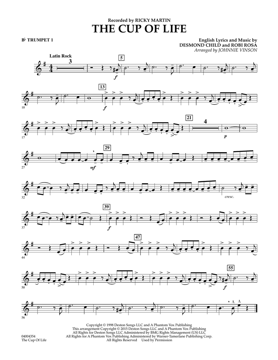 The Cup of Life - Bb Trumpet 1 Concert Band scores gallery preview page 1