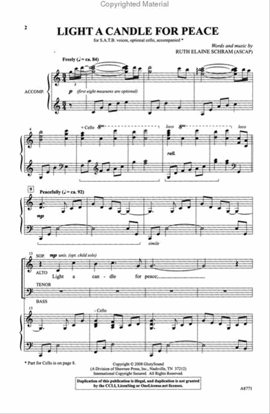 Light a Candle for Peace 4-Part scores gallery preview page 2