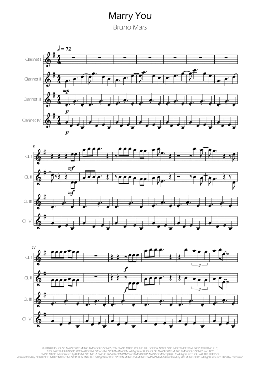 Marry You Marry You Clarinet Quartet scores gallery preview page 1