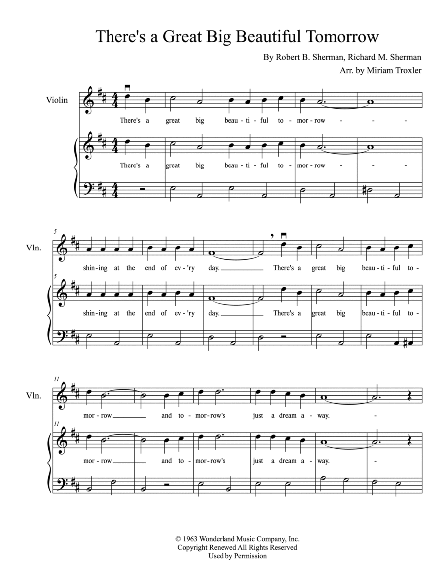 There's A Great Big Beautiful Tomorrow Violin Solo scores gallery preview page 1