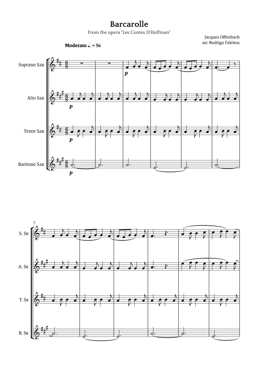 Barcarolle - Belle Nuit, O Nuit D'Amour Saxophone Quartet scores gallery preview page 1
