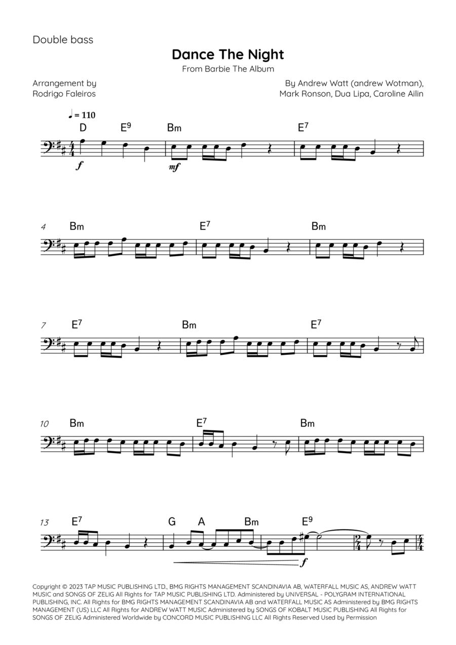 Dance The Night Dance The Night Double Bass scores gallery preview page 1