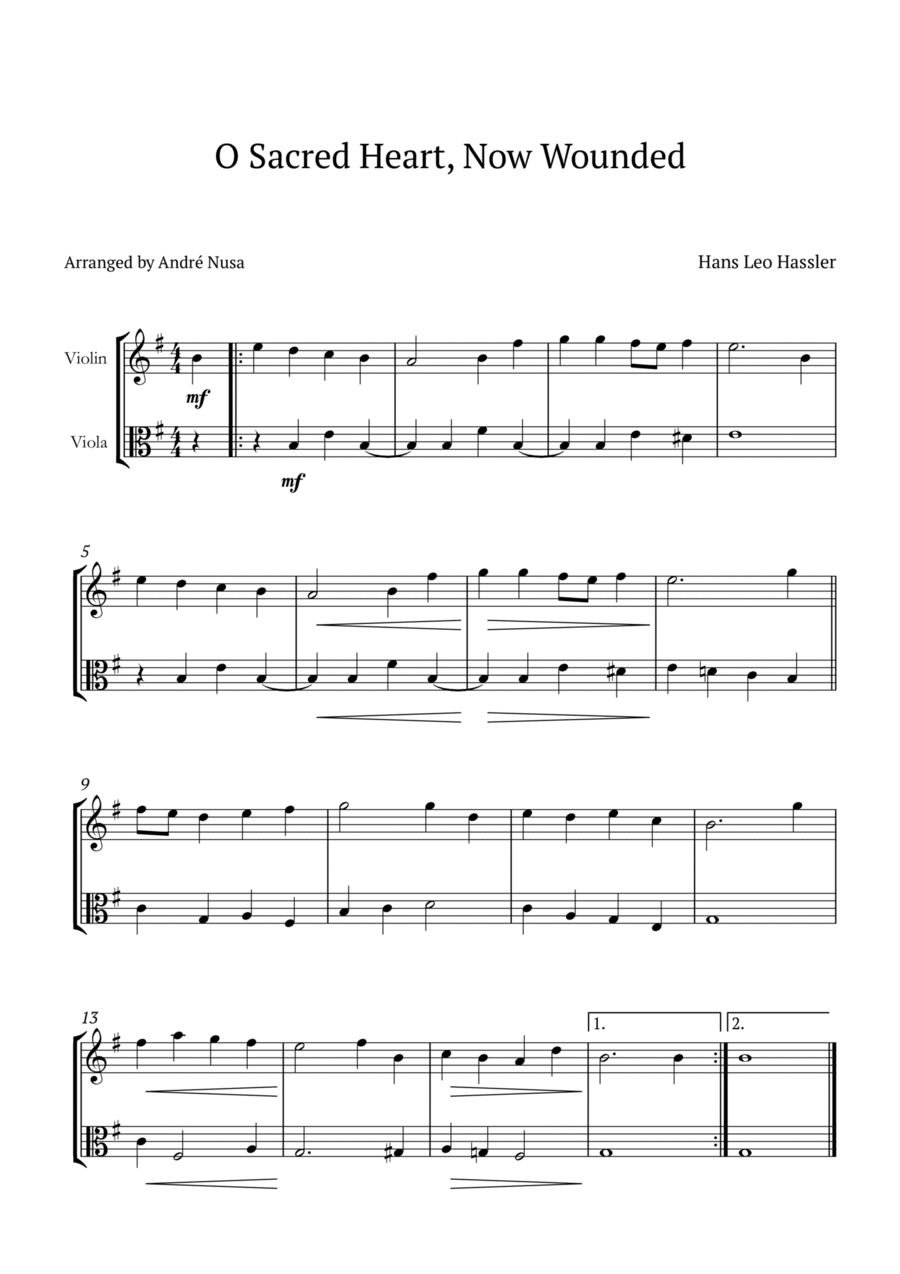 O Sacred Heart, Now Wounded String Duet scores gallery preview page 1