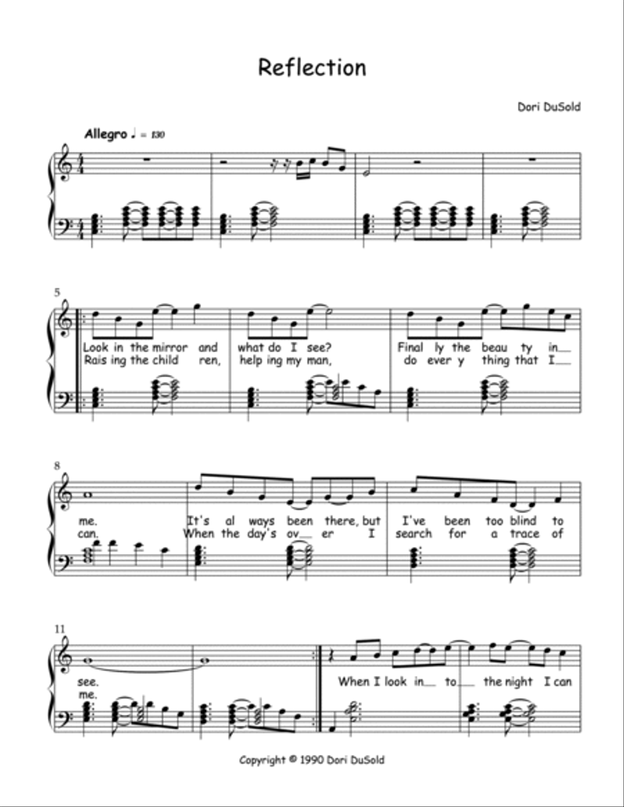 Reflection - Sheet music for single from the Reserved for You Collection image number null