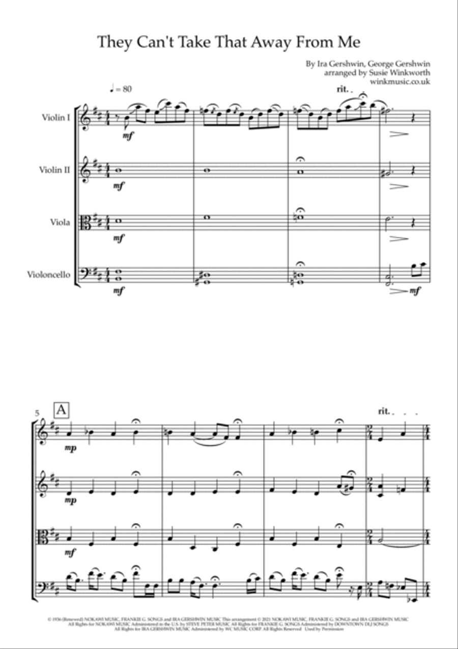 They Can't Take That Away From Me String Quartet scores gallery preview page 3