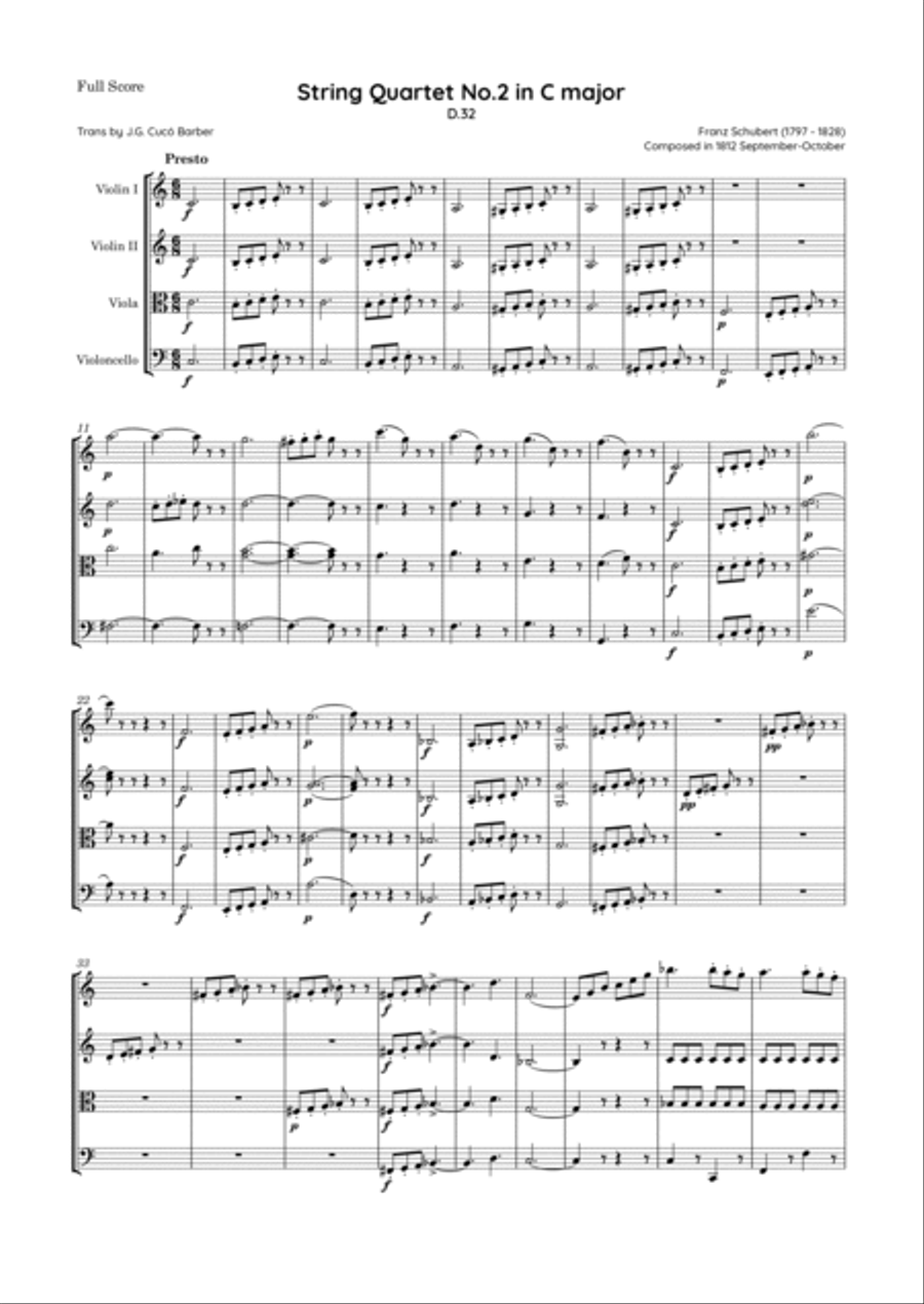 Schubert - String Quartet No.2 in C major, D.32 String Quartet scores gallery preview page 2
