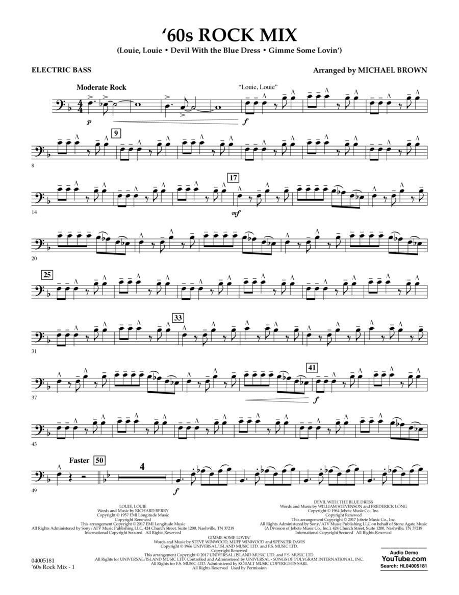 '60s Rock Mix - Bass '60s Rock Mix - Bass Part scores gallery preview page 1