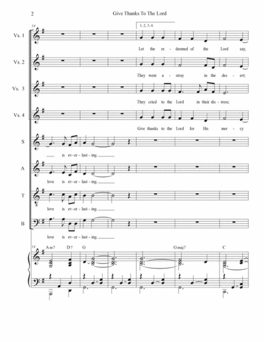 Give Thanks To The Lord (Psalm 107) (Vocal Quartet - (SATB) image number null