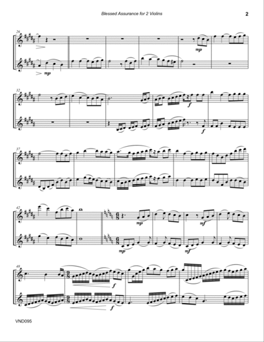 BLESSED ASSURANCE - VIOLIN DUET (unaccompanied) - Grade 4+ String Duet scores gallery preview page 2