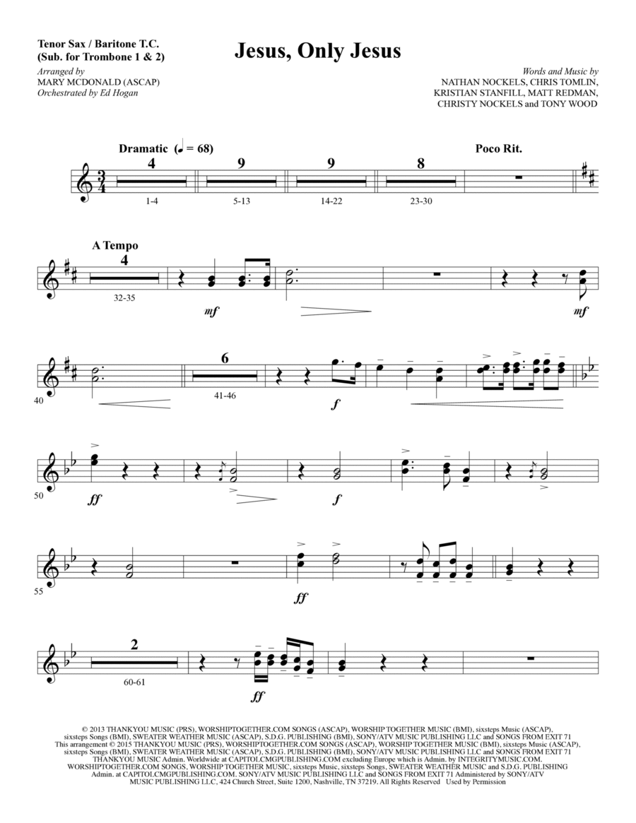 Jesus, Only Jesus - Tenor Sax/BariTC (sub Tbn 1-2) Choir scores gallery preview page 1