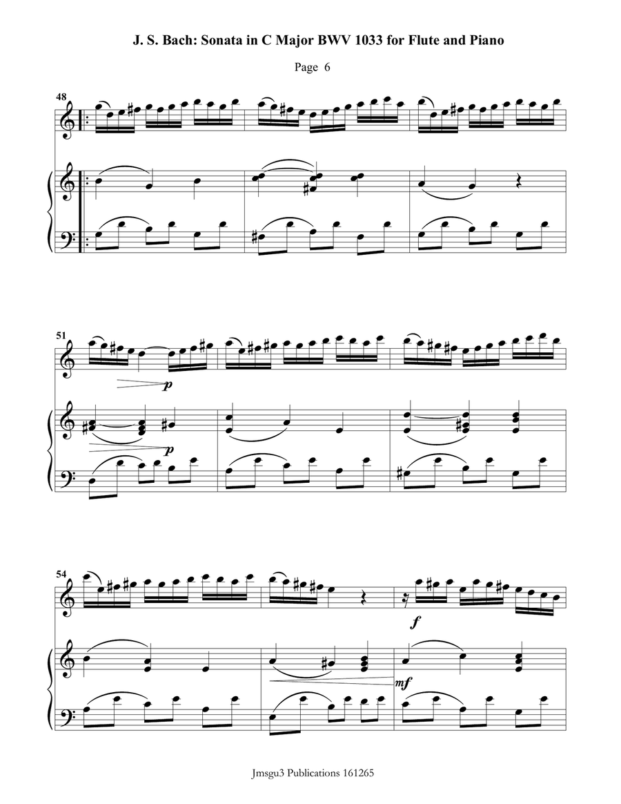 BACH: Sonata in C Major BWV 1033 for Flute & Piano Chamber Music scores gallery preview page 6