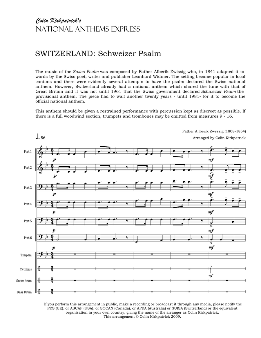 Switzerland National Anthem: Schweizer Psalm Large Ensemble scores gallery preview page 4