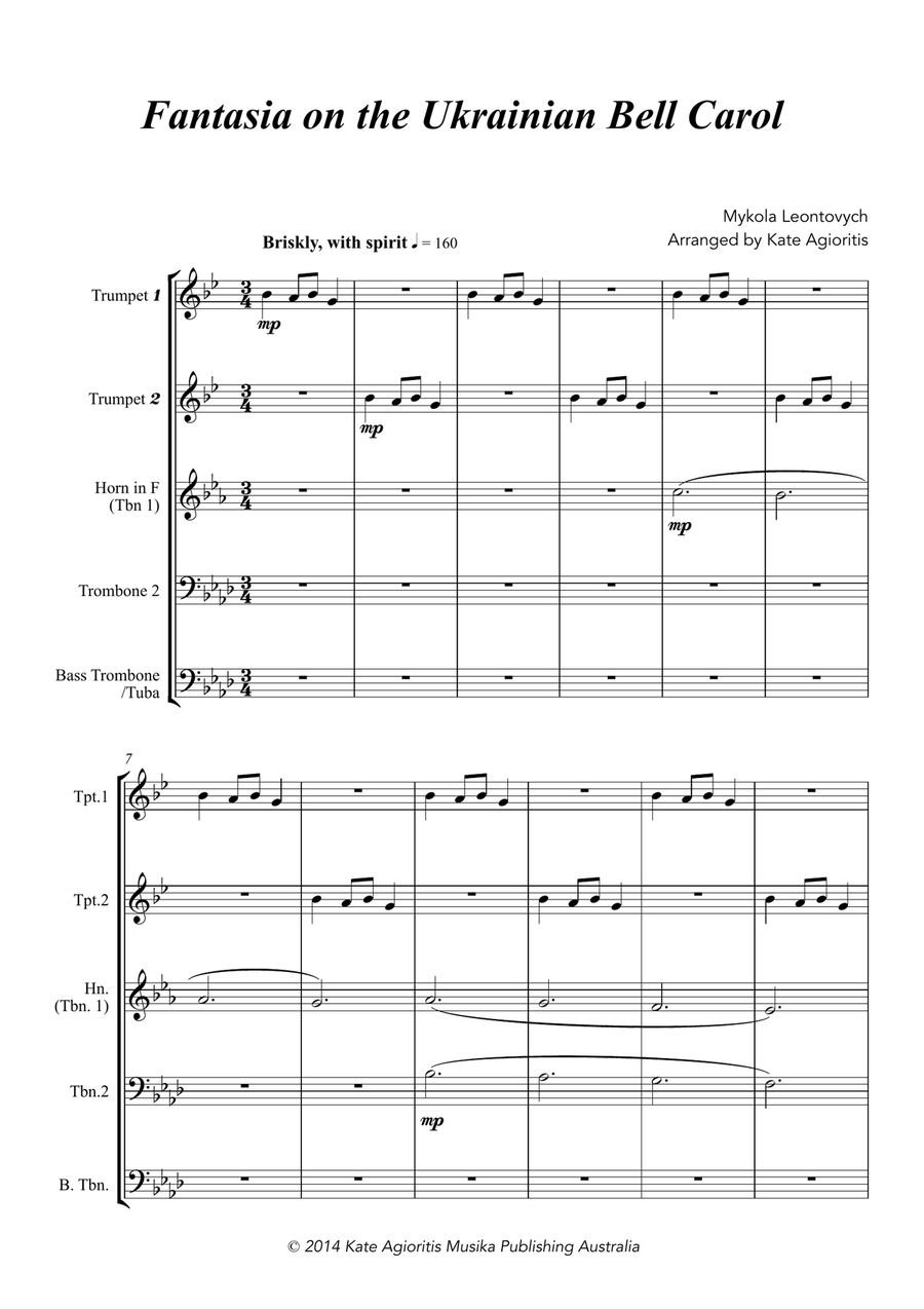 Fantasia on the Ukrainian Bell Carol - for Brass Quintet Brass Quintet scores gallery preview page 2