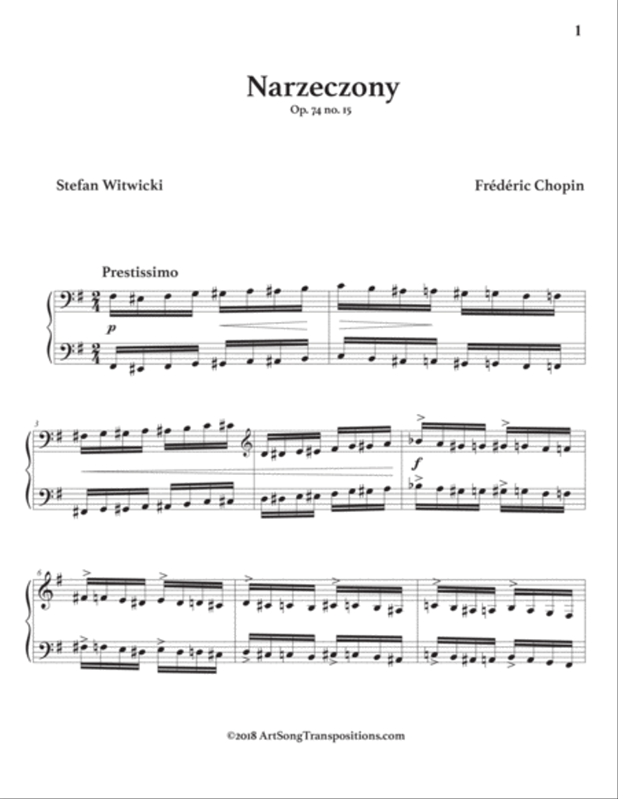 CHOPIN: Narzeczony, Op. 74 no. 15 (transposed to E minor) Voice scores gallery preview page 2