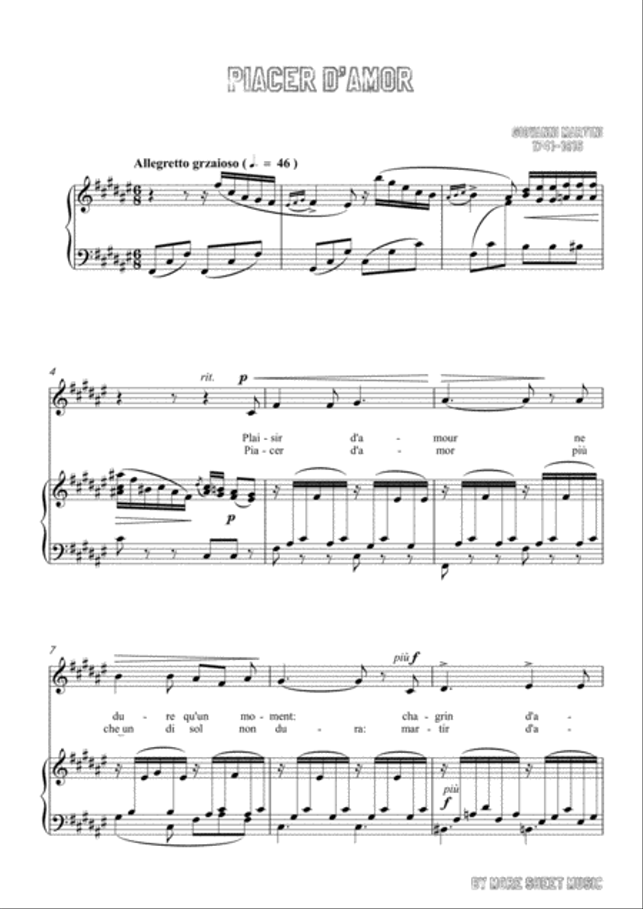 Giovanni-Piacer d'amor in F sharp Major,for Voice and Piano Voice Solo scores gallery preview page 3