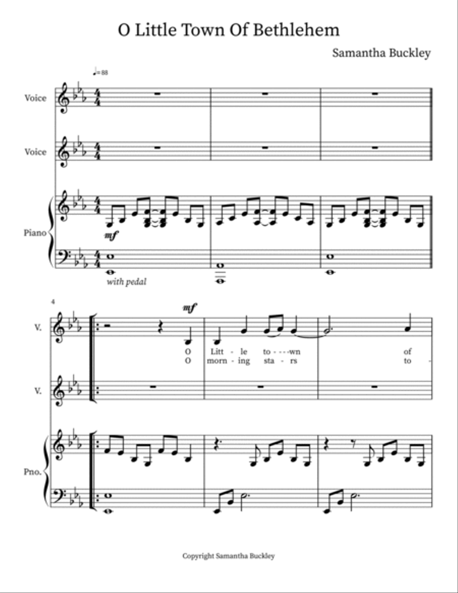 O Little Town Of Bethlehem Easy Piano scores gallery preview page 2