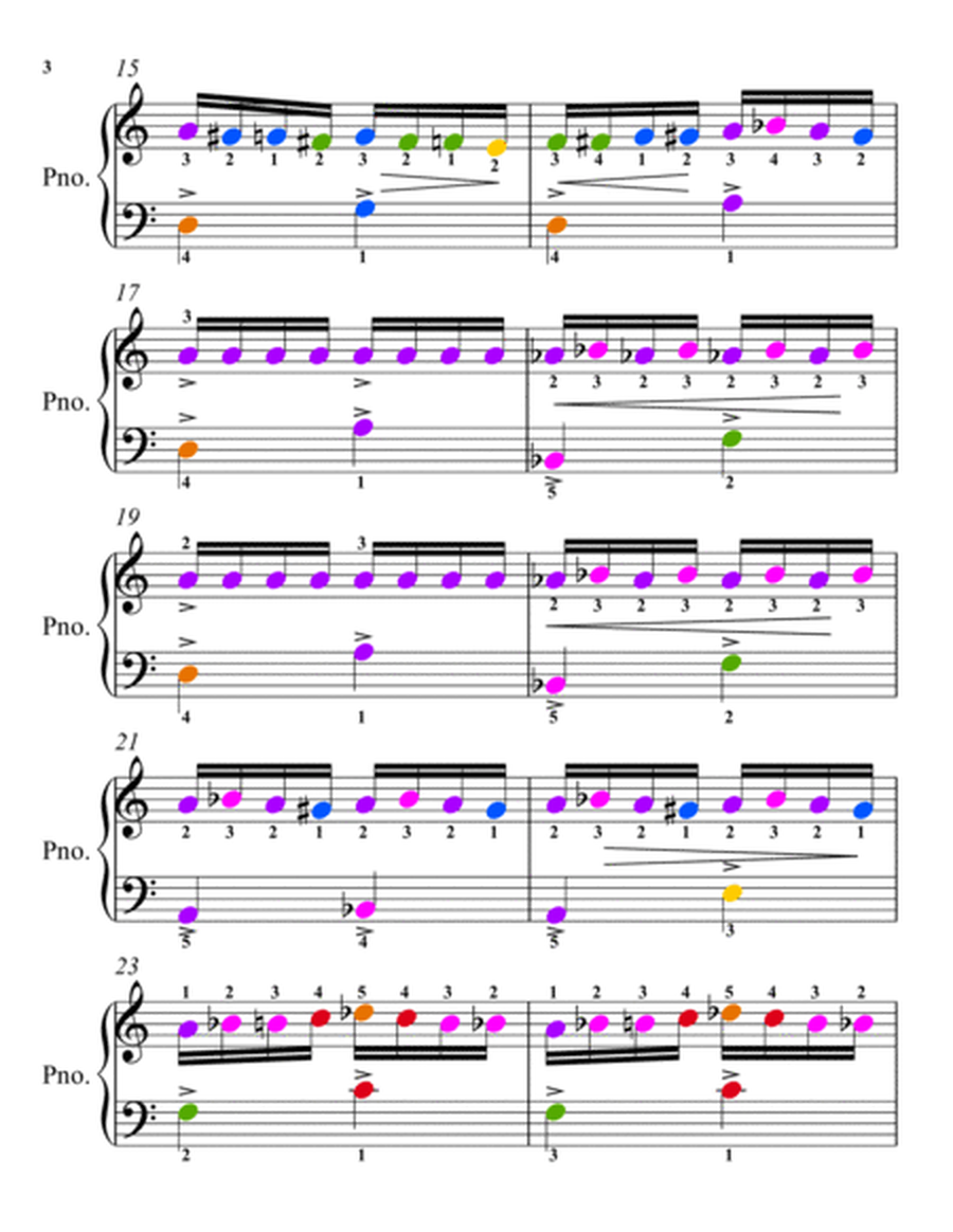 Flight of the Bumble Bee Easy Piano Sheet with Colored Notation