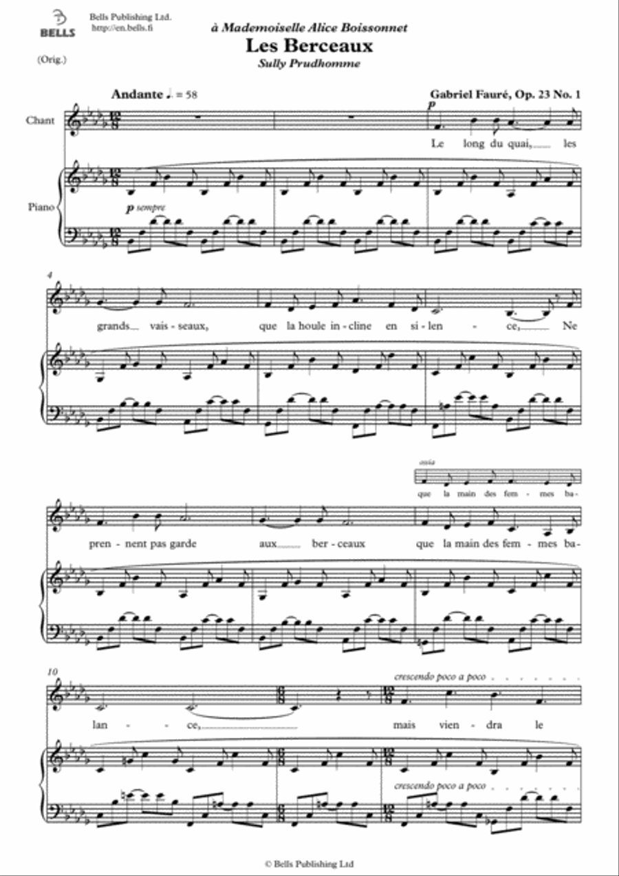Les Berceaux, Op. 23 No. 1 (Original key. B-flat minor) Voice Solo scores gallery preview page 1