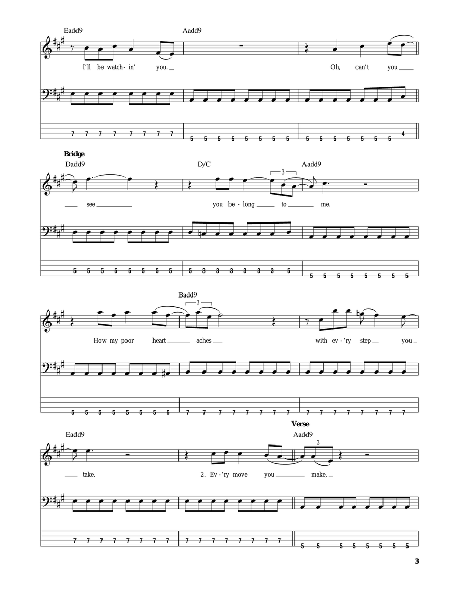 Every Breath You Take Bass Guitar Tablature scores gallery preview page 3