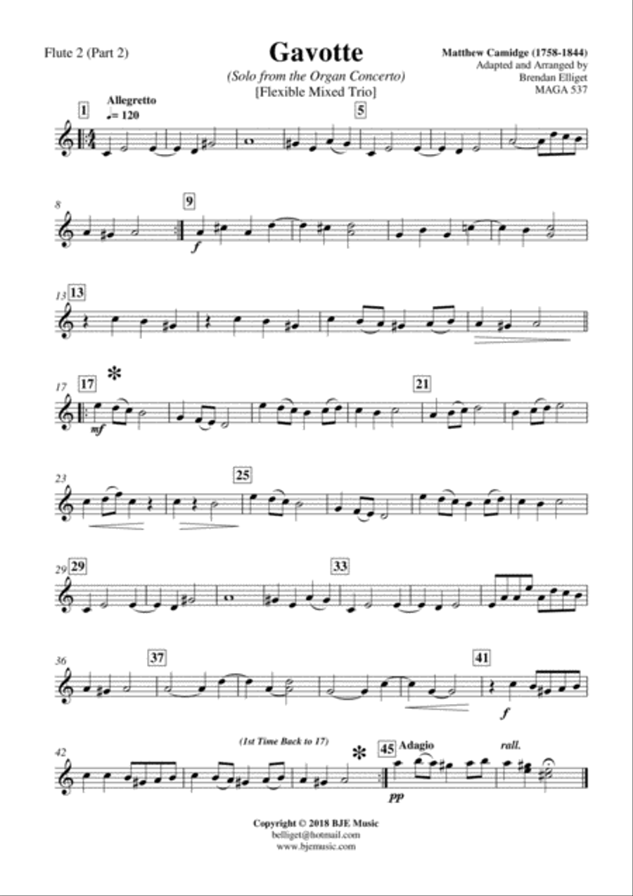 Gavotte (Solo from the Organ Concerto) - Flexible Mixed Woodwind Trio or Mixed Group Score and Parts Large Ensemble scores gallery preview page 3