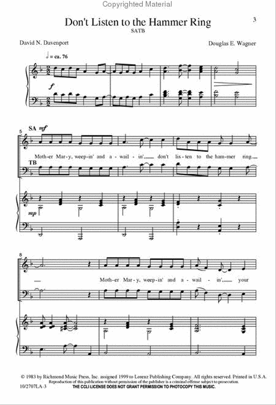 Don't Listen to the Hammer Ring 4-Part scores gallery preview page 2