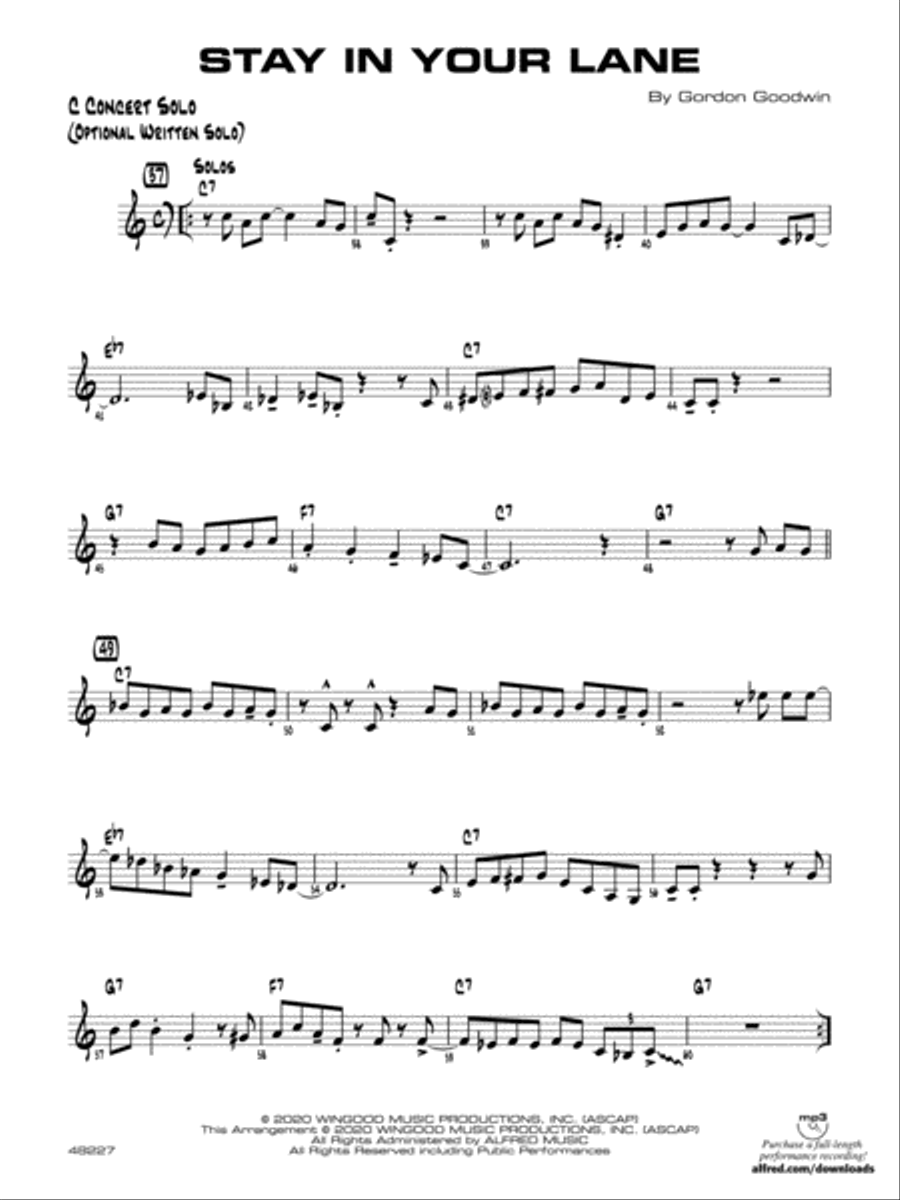 Stay in Your Lane: C Concert Solo Jazz Ensemble scores gallery preview page 1
