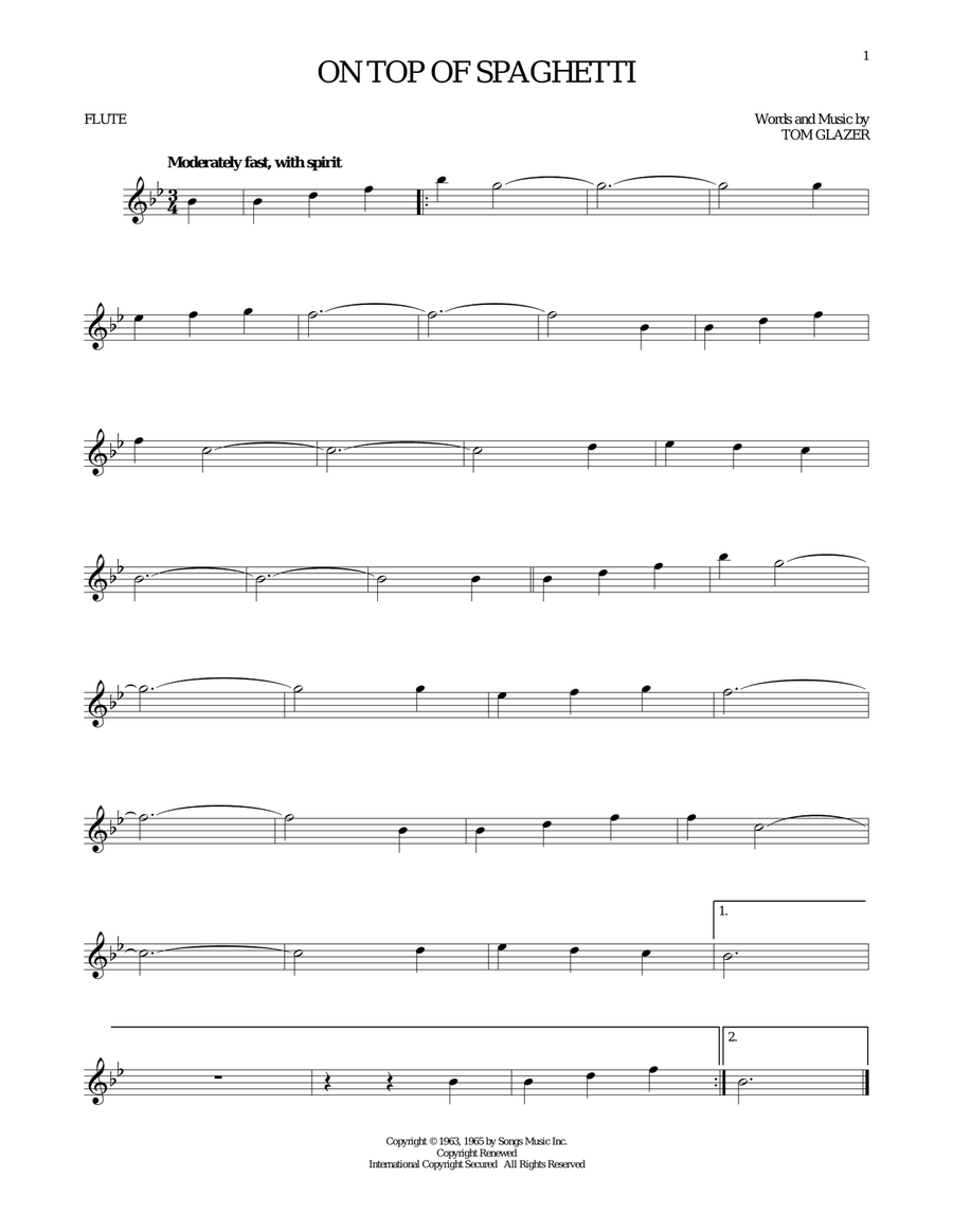On Top Of Spaghetti On Top Of Spaghetti Flute Solo scores gallery preview page 1