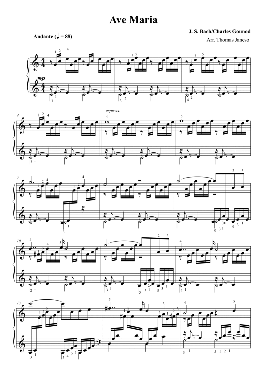 Ave Maria (Bach/Gounod) Piano Solo scores gallery preview page 1