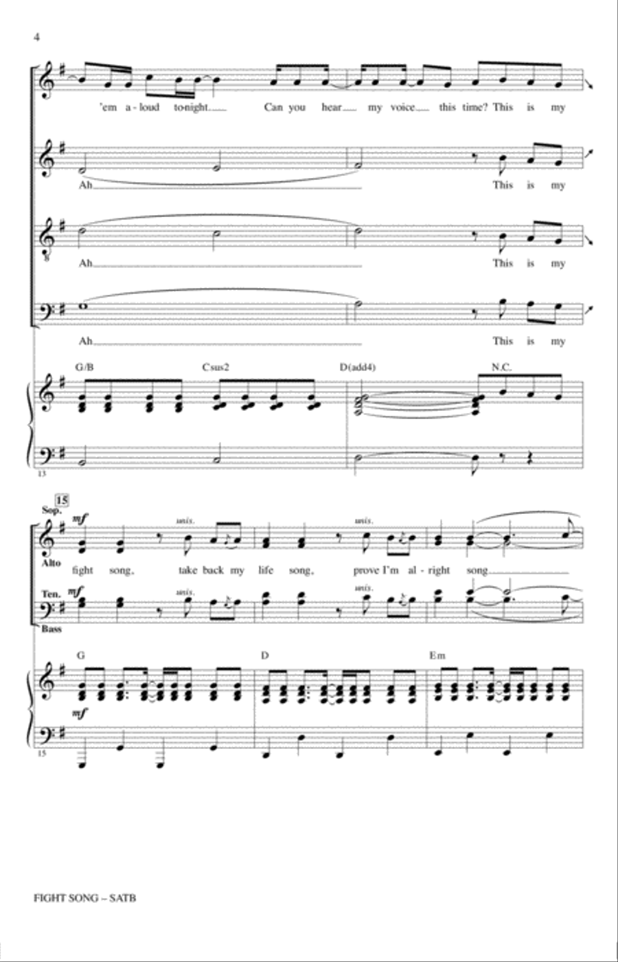 Fight Song (arr. Roger Emerson) 4-Part scores gallery preview page 3