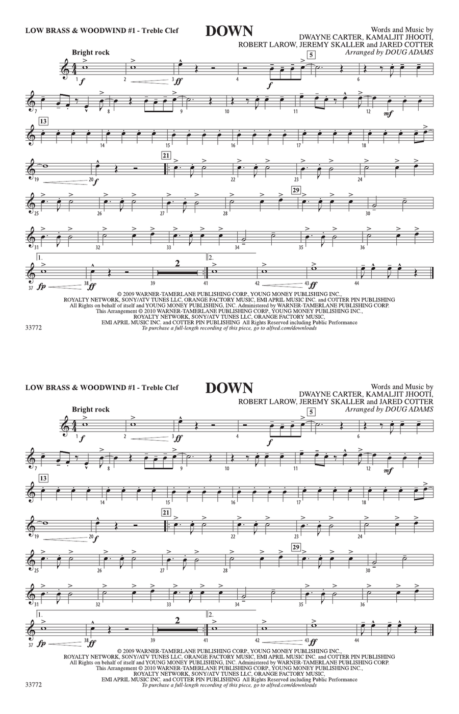 Down: Low Brass & Woodwinds #1 - Treble Clef