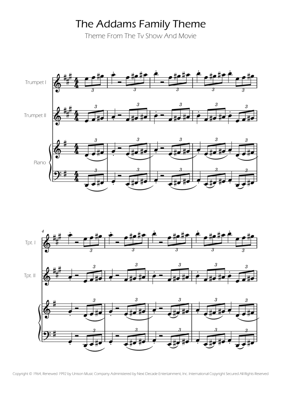 Addams Family Theme Trumpet Duet scores gallery preview page 1