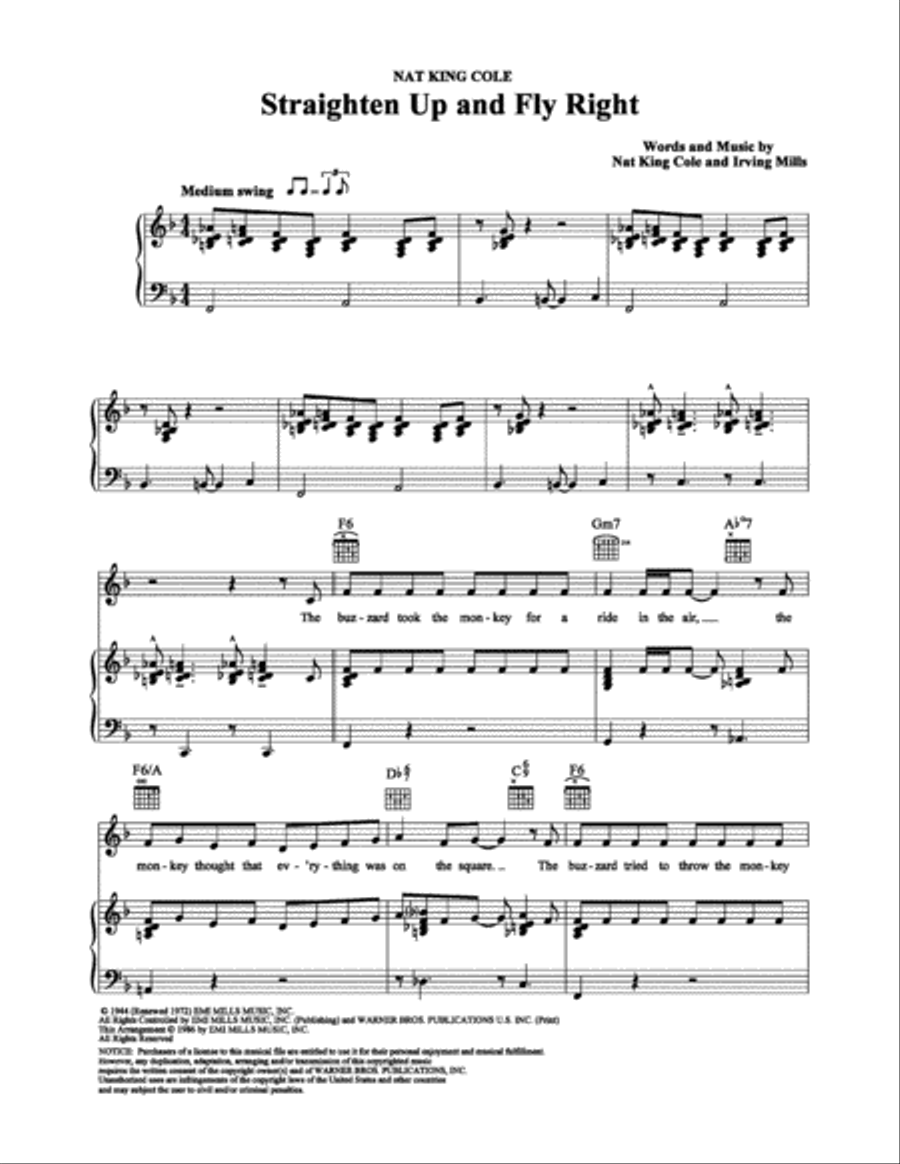 Straighten Up and Fly Right Piano, Vocal, Guitar scores gallery preview page 1