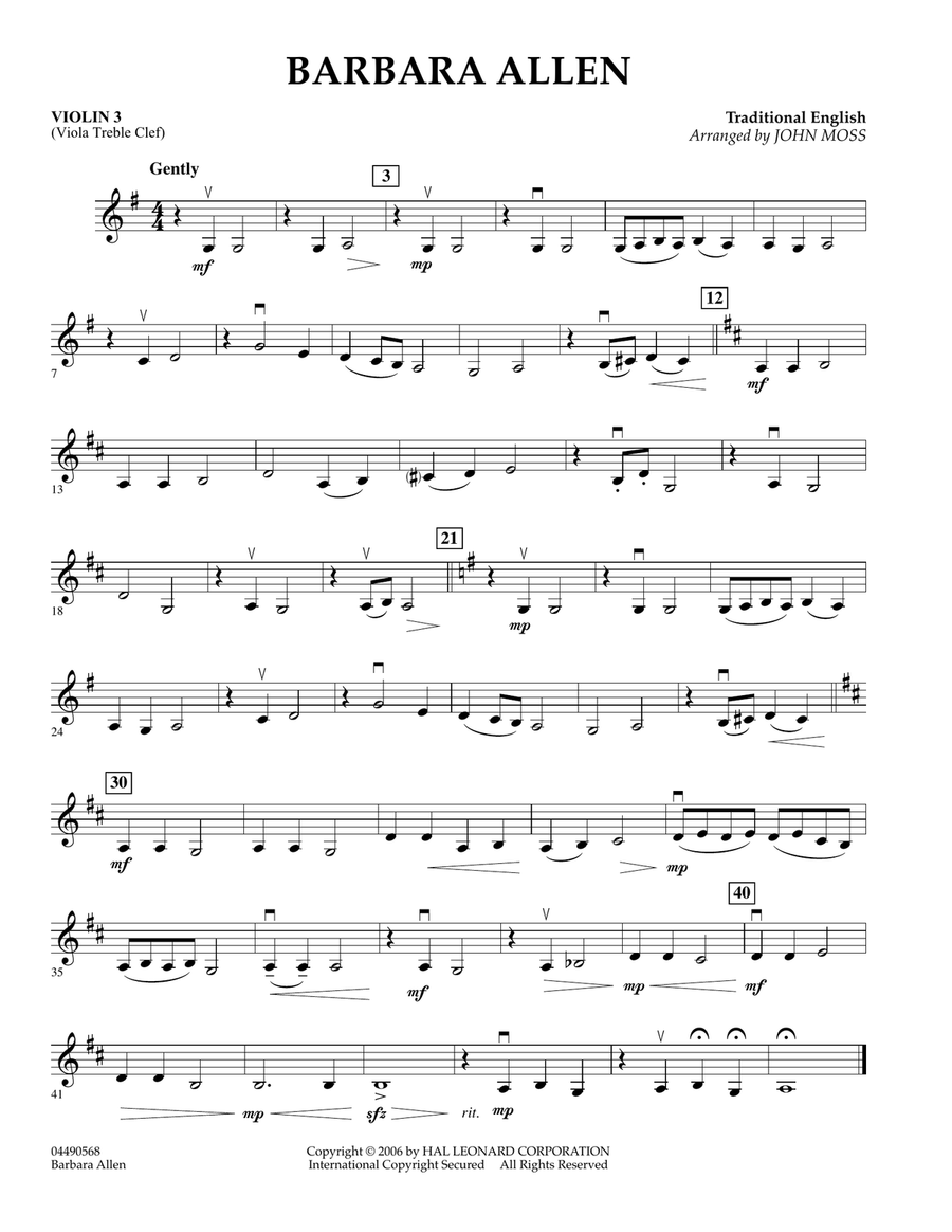 Barbara Allen - Violin 3 (Viola T.C.)