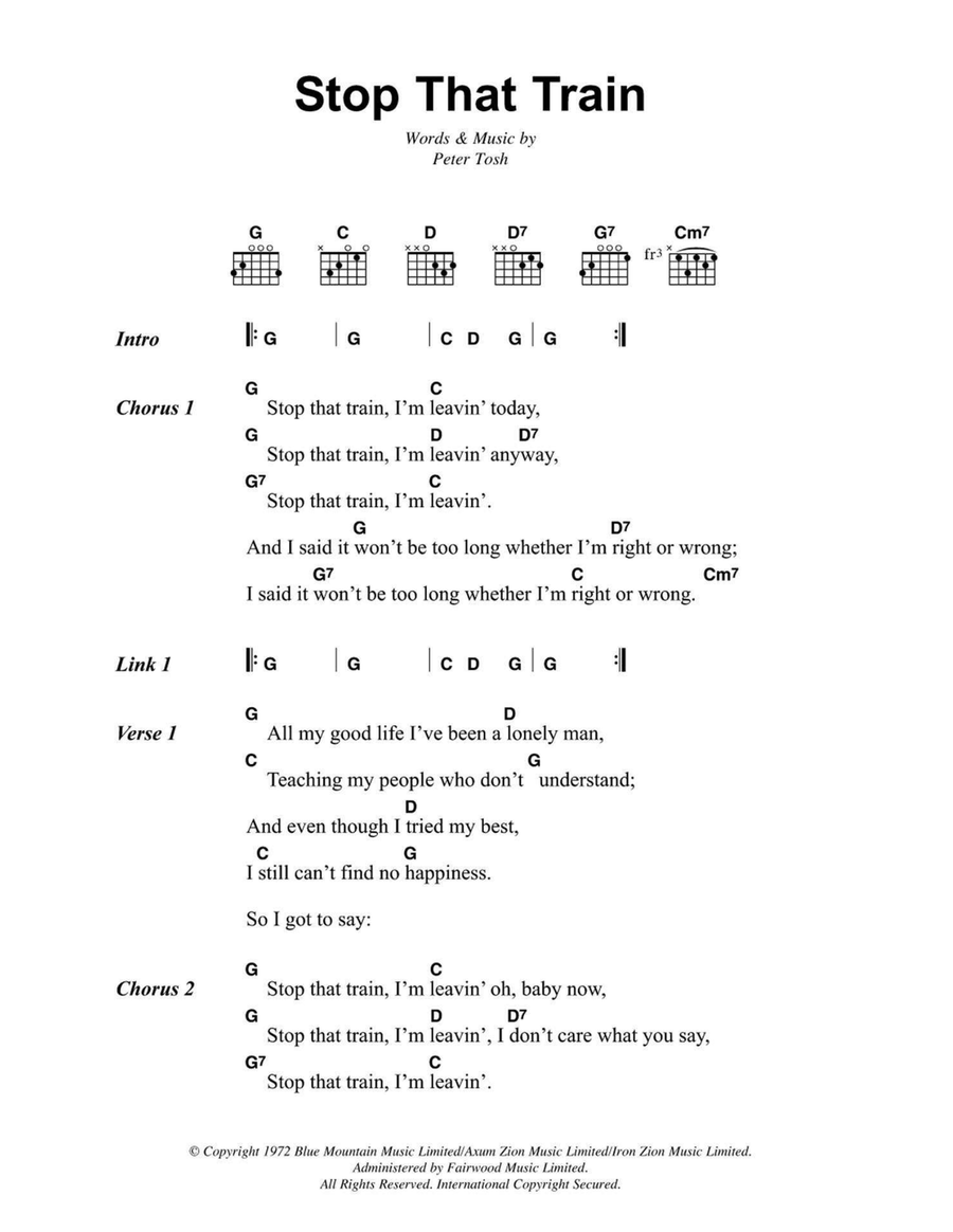 Stop That Train Easy Guitar scores gallery preview page 1