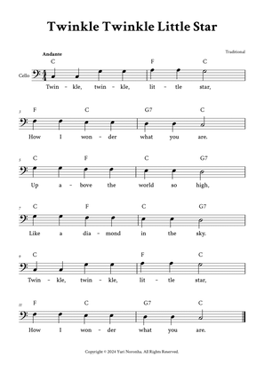 Book cover for Twinkle Twinkle Little Star - Cello in C (with Chords and Lyrics)
