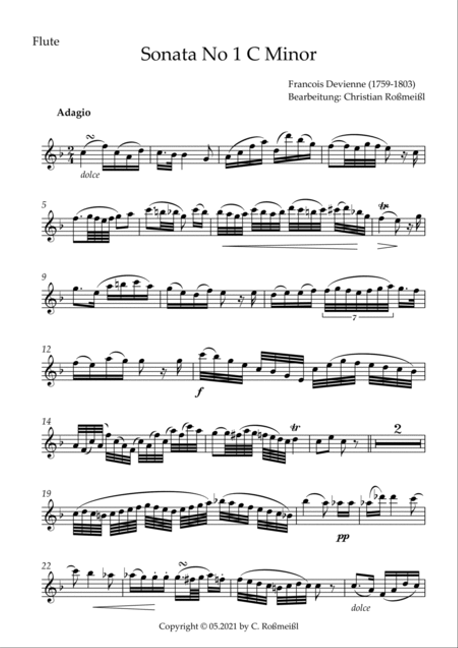 Devienne Sonata No 1 C Minor Part 2 Adagio (Flute) Woodwind Duet scores gallery preview page 2