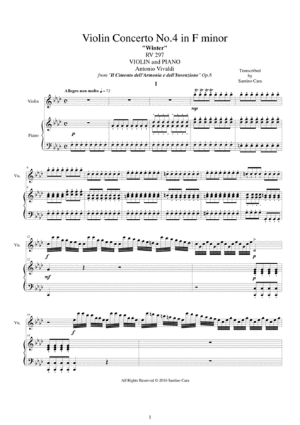 Vivaldi - Concerto No.4 in F minor Op.8 Winter RV 297 for Violin and Piano image number null