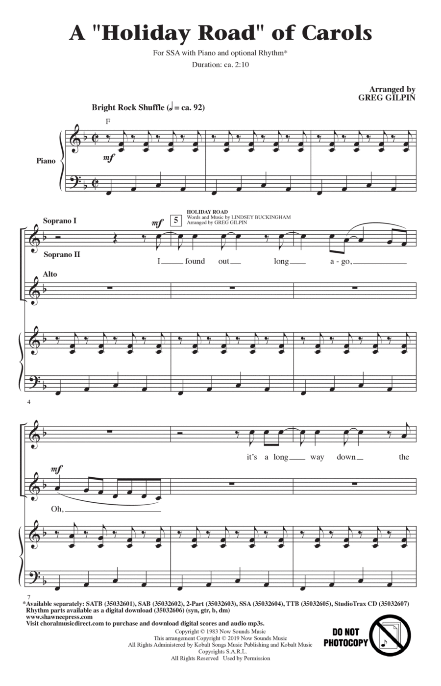 A Holiday Road of Carols A Holiday Road of Carols SSA scores gallery preview page 1