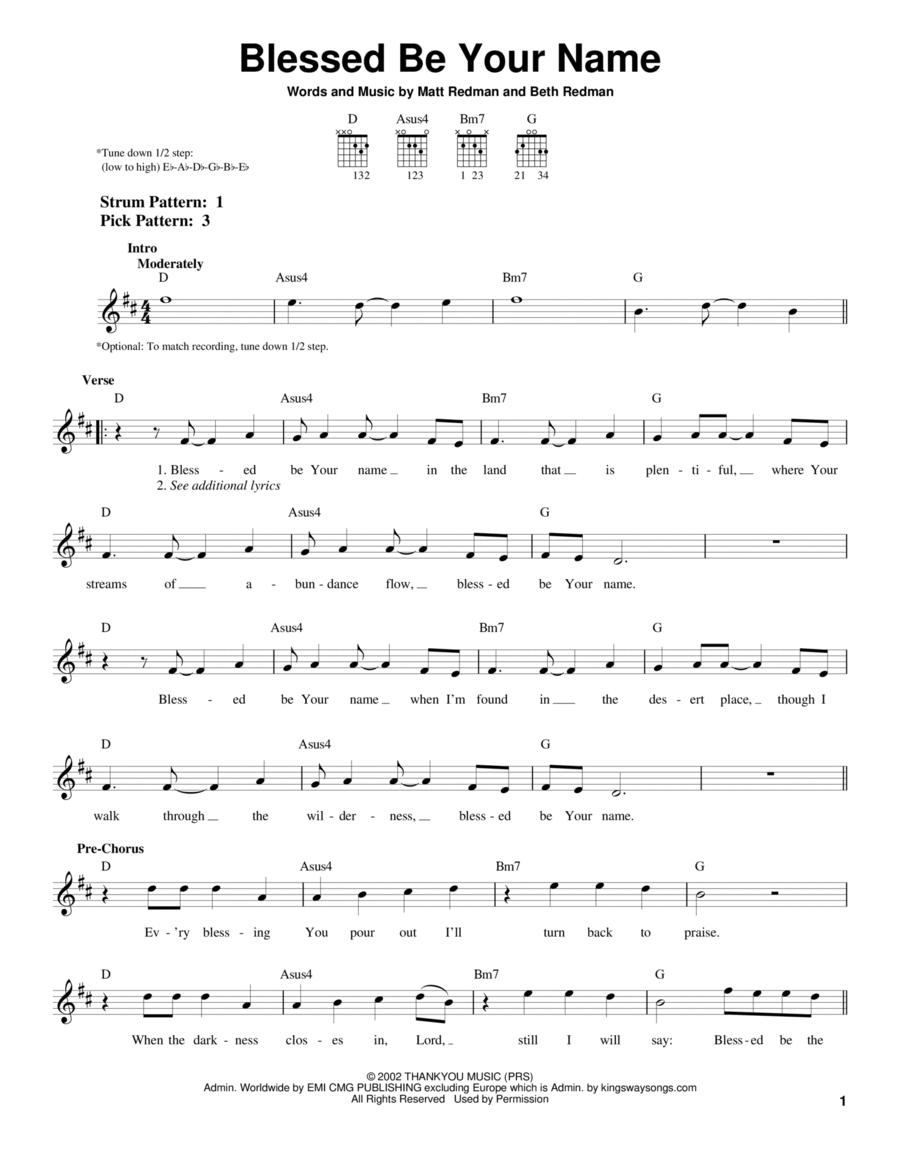 Blessed Be Your Name Easy Guitar scores gallery preview page 1