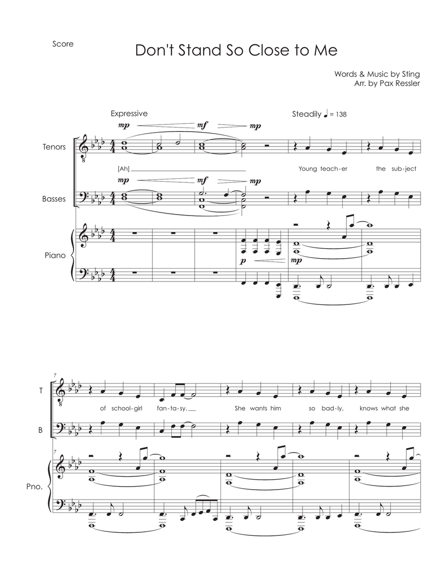 Don't Stand So Close To Me '86 TTBB scores gallery preview page 1