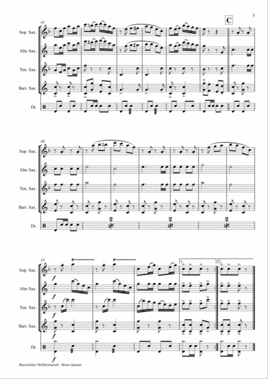 Bayerischer Defiliermarsch - German March - Oktoberfest - Saxophone Quartet Saxophone Quartet scores gallery preview page 3
