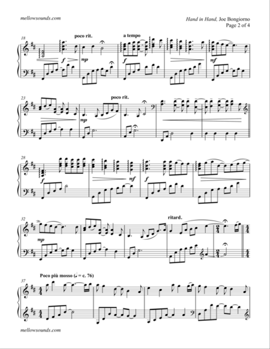 Hand in Hand - by Joe Bongiorno Piano Solo scores gallery preview page 2