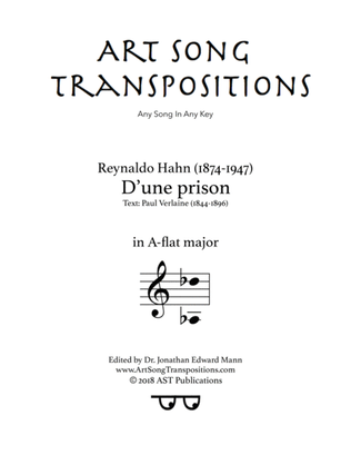 Book cover for HAHN: D'une prison (transposed to A-flat major)