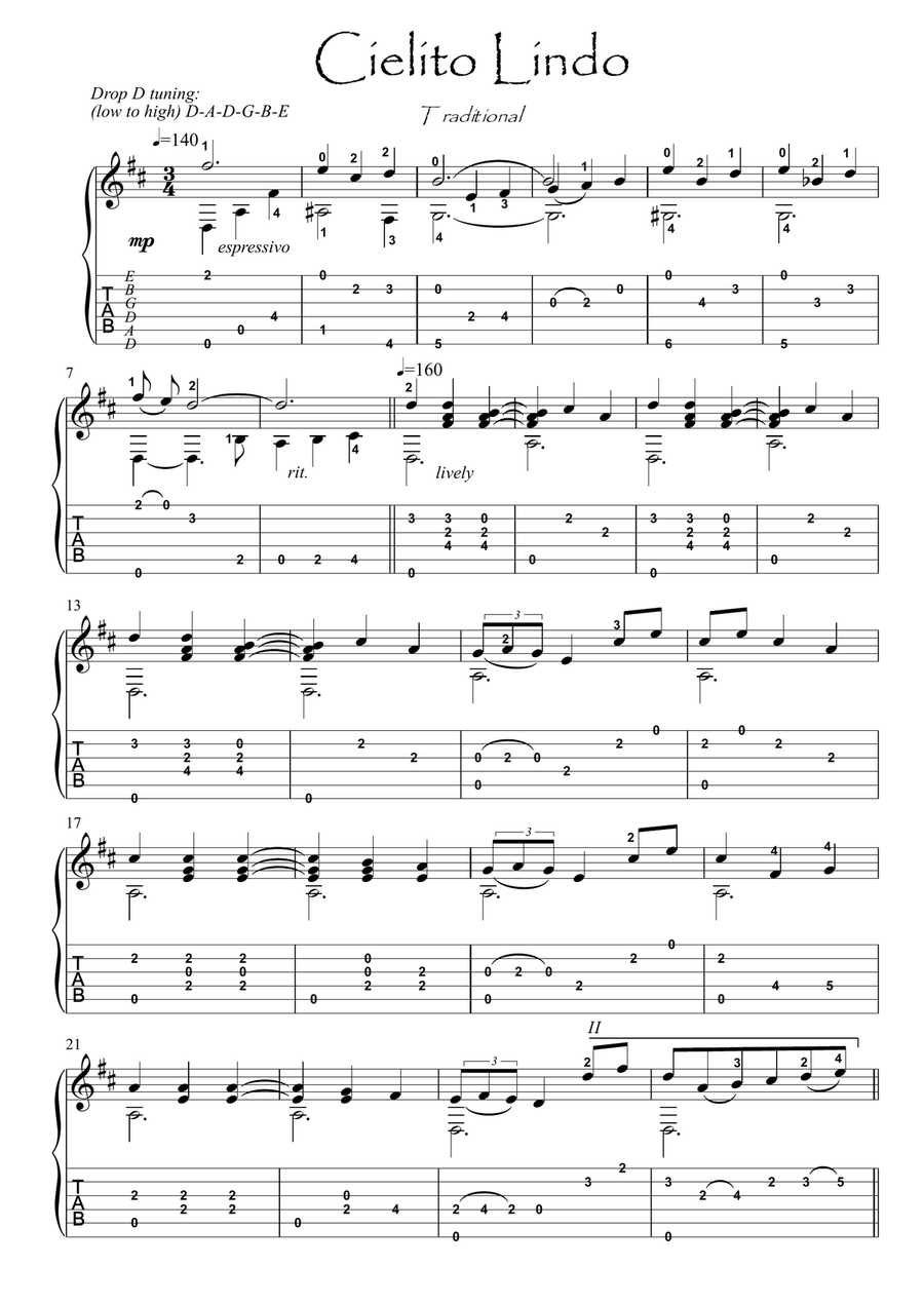 Cielito Lindo guitar fingerstyle Acoustic Guitar scores gallery preview page 1