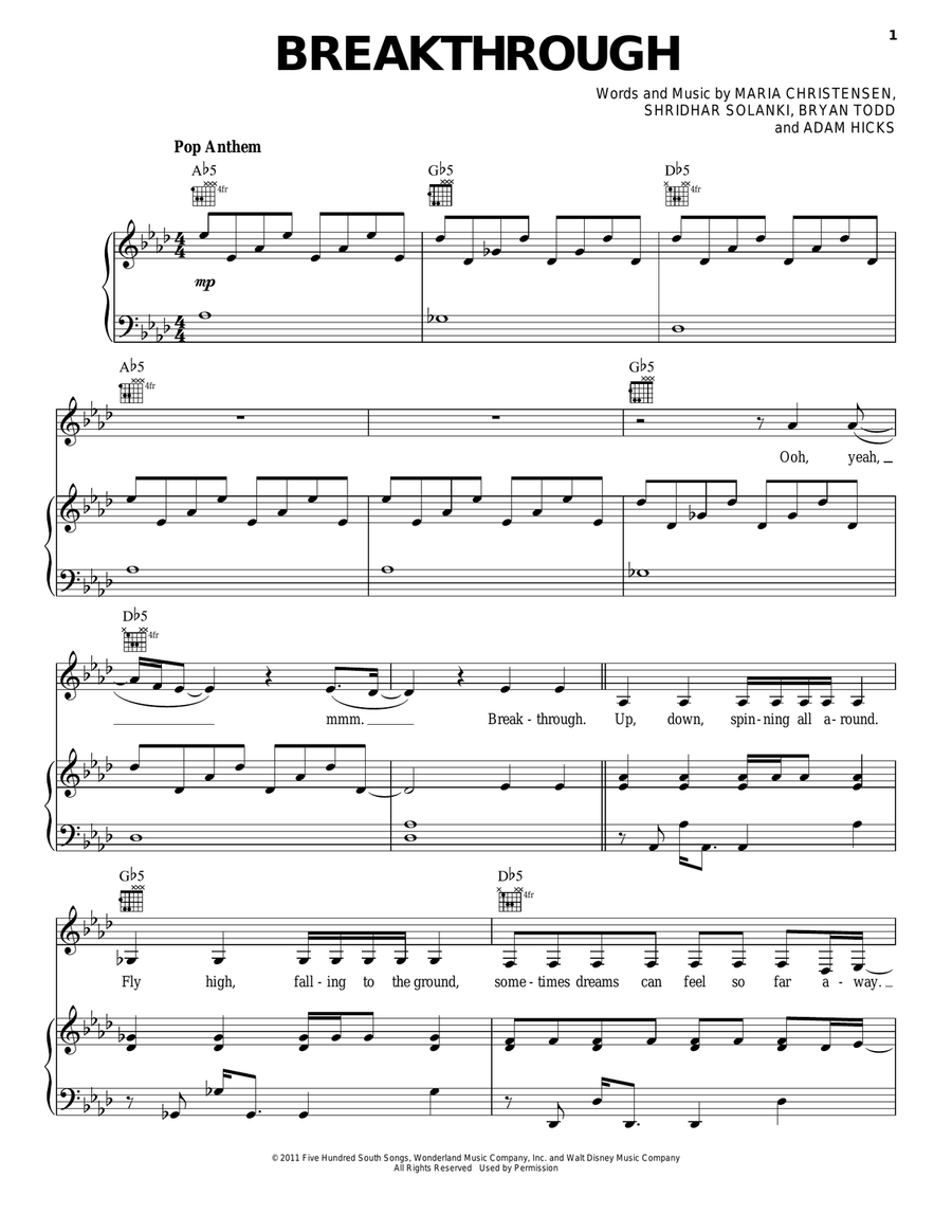 Breakthrough Breakthrough Piano, Vocal, Guitar scores gallery preview page 1