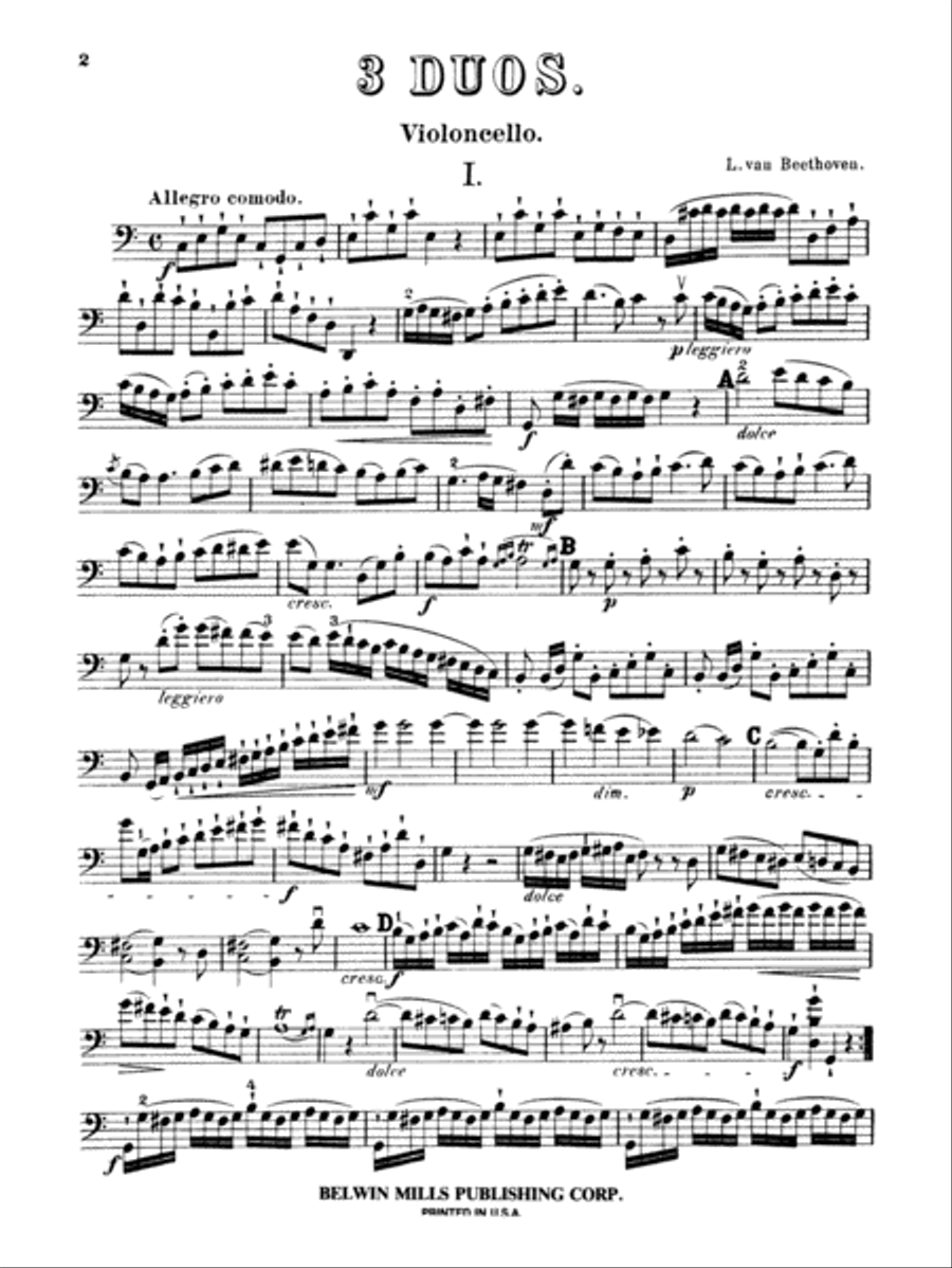 Beethoven: Three Duets for Violin and Cello - Duet 1 String Duet scores gallery preview page 1